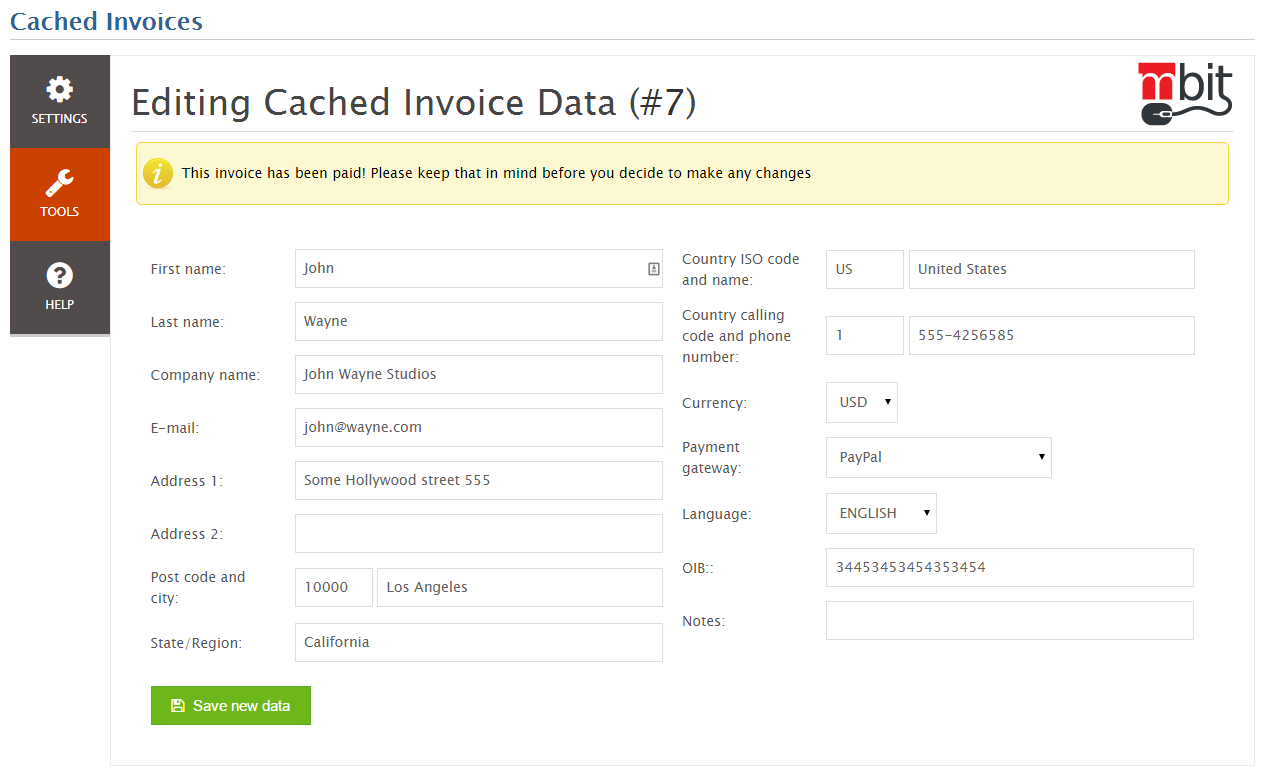Editing a cached invoice