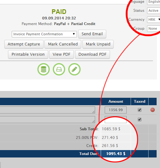 Invoice view in admin